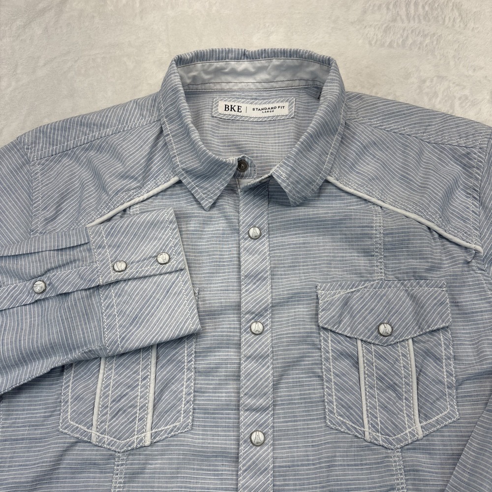 BKE Western Snap Shirt Mens Large Blue Stripe Cowboy Core Rodeo